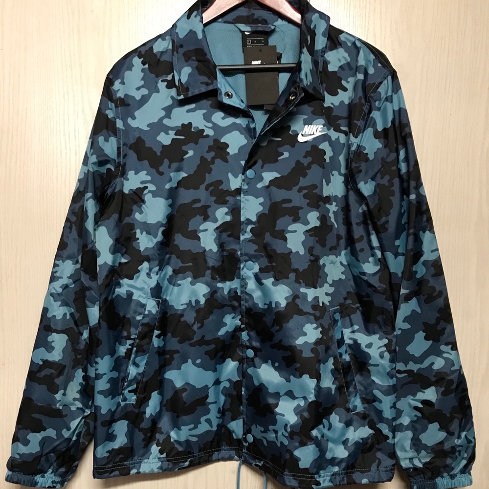 Nike Coaches Button Up Jacket Navy Blue Camouflage